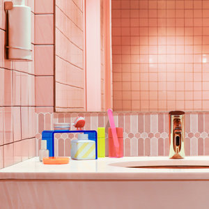 HOMEART Pink Peel And Stick Backsplash Tile, Self Adhesive Feather